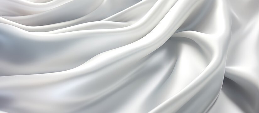 Soft, elegant silk satin fabric in light peach tones with beige and white hues creates a luxurious abstract background design with gentle folds and a color gradient.