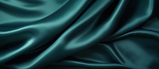 Fototapeta premium Luxurious dark teal green silk satin fabric with a shiny, smooth texture and soft folds, perfect as a luxury background with copy space for designing.