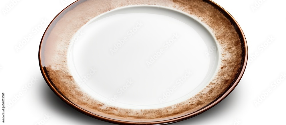 Poster plate with a brown rim and an empty center displayed on a white background with a clipping path for 