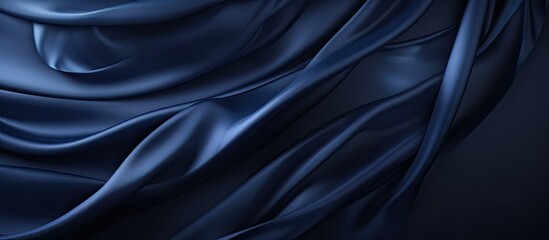 Obraz premium Navy blue silk satin texture background with beautiful soft wavy folds, creating a dark, elegant copy space image ideal for your design.