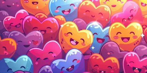 Colorful Hearts with Happy Faces