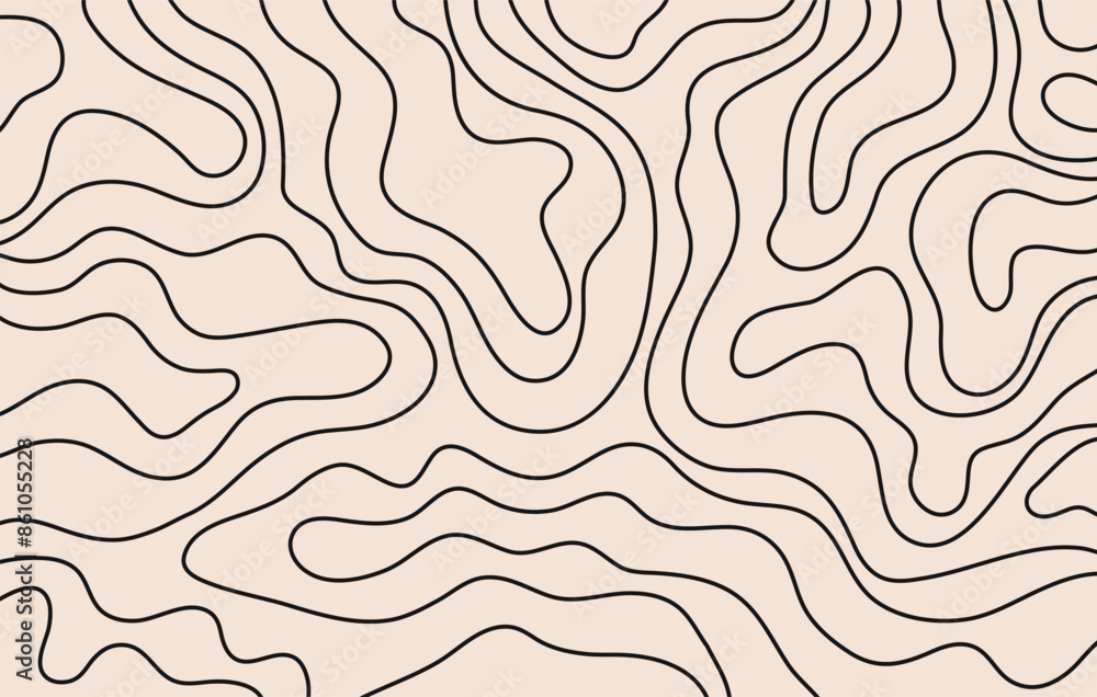 Aufkleber Abstract horizontal background with black linear waves. Trendy vector illustration in style retro 60s, 70s. Black and beige colors