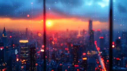 Fototapeta premium wallpaper with the theme of sunset views in a modern city of the future, full of skyscrapers, a city of the future