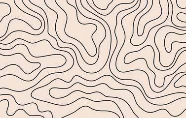 Abstract horizontal background with black linear waves. Trendy vector illustration in style retro 60s, 70s. Black and beige colors