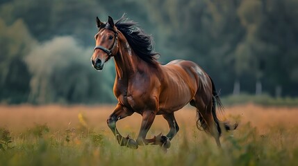 Obraz premium Powerful and Elegant Horse Running Through an Open Field