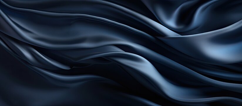 Navy blue silk satin texture background with beautiful soft wavy folds, creating a dark, elegant copy space image ideal for your design.