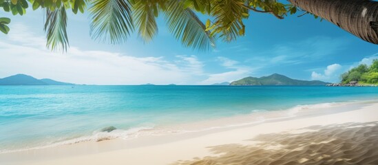 Inspiring tropical beach view, ideal for summer vacation concepts with copy space image for travel and tourism designs.