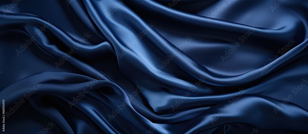 Poster luxurious dark blue silk satin background with soft folds, ideal for adding text or design with copy