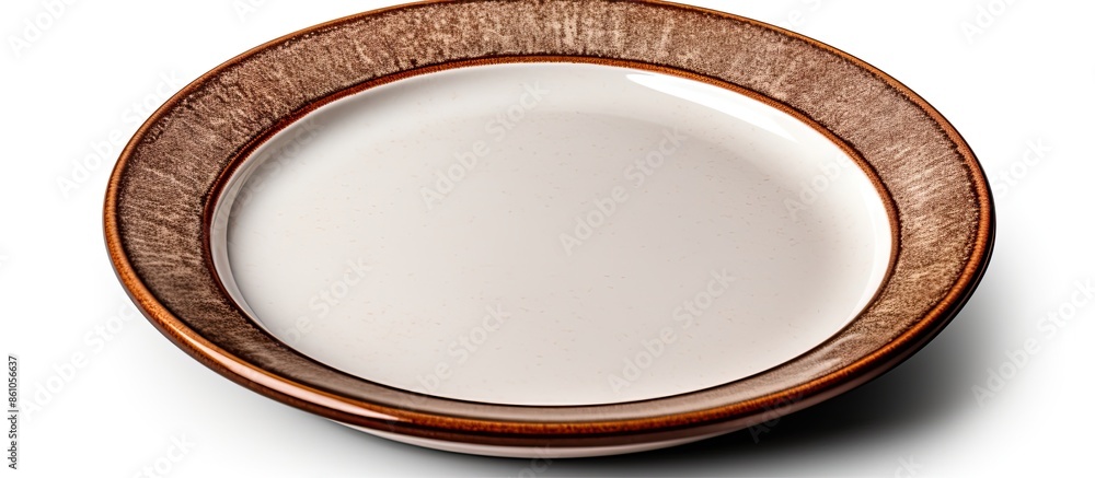 Poster plate with a brown rim and an empty center displayed on a white background with a clipping path for 