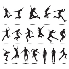 Silhouette set of a person jumping