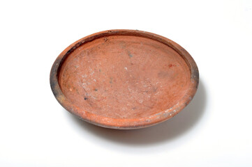 Plate-shaped containers made from clay white background