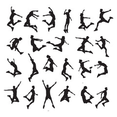 Silhouette set of a person jumping