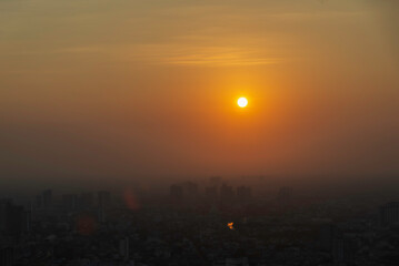 bad air with PM 2.5 dust in the atmosphere in the city