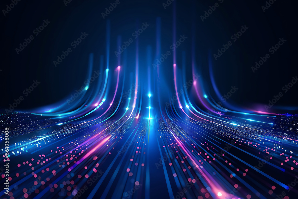 Fototapete abstract digital landscape with bright, colorful lines and particles, representing futuristic techno