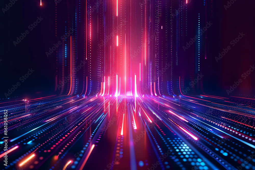 Poster abstract futuristic background with colorful neon lights and digital data streams. high-tech, cyber,