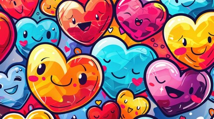 Fototapeta premium Cute Cartoon Hearts Pattern