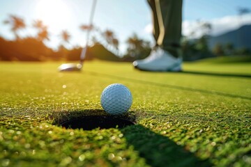 Golfer Preparing to Putt on Green
