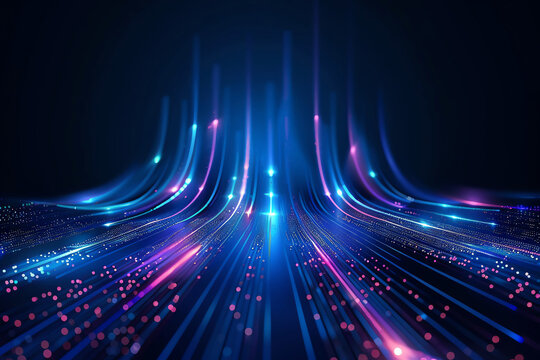 Abstract digital landscape with bright, colorful lines and particles, representing futuristic technology and data flow.