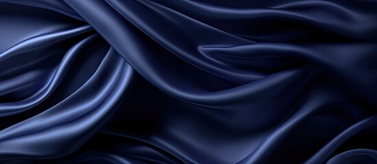 Obraz premium Navy blue silk satin texture background with beautiful soft wavy folds, creating a dark, elegant copy space image ideal for your design.