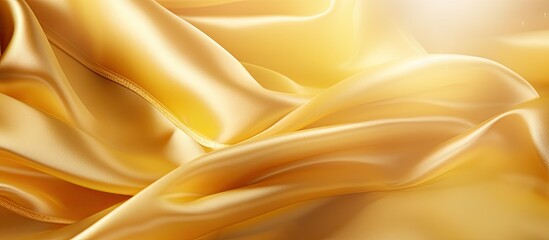 Obraz premium Silky yellow fabric draped elegantly in golden tones on a luxurious background, offering ample copy space for various designs like Christmas, weddings, beauty, and more.