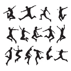 Silhouette set of a person jumping