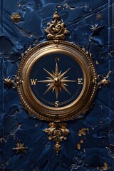 Obraz premium Luxurious gold compass on navy background