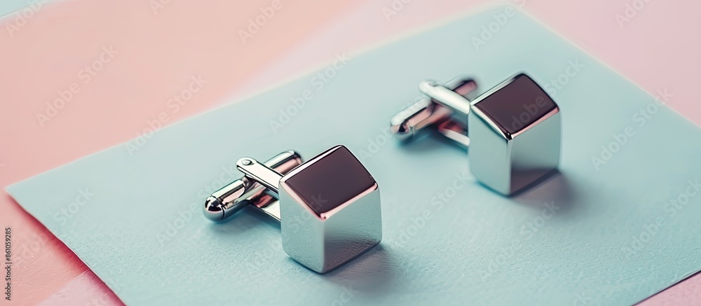 Poster Luxury cufflink Isolated on pastel background  Business. with copy space image. Place for adding text or design