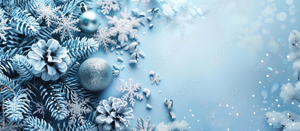 Poster christmas frame in cold tones for greeting card pastel background. with copy space image. place for 