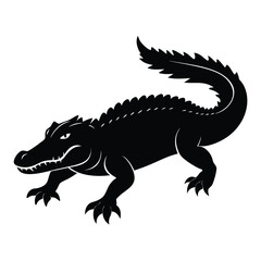 Alligator silhouette vector art white background. Silhouette alligator animal black color only full body. Vector Silhouette of Crocodile, alligator, Stealthy Crocodile Illustration for Nature.