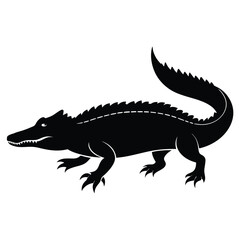 Alligator silhouette vector art white background. Silhouette alligator animal black color only full body. Vector Silhouette of Crocodile, alligator, Stealthy Crocodile Illustration for Nature.