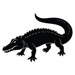 Alligator silhouette vector art white background. Silhouette alligator animal black color only full body. Vector Silhouette of Crocodile, alligator, Stealthy Crocodile Illustration for Nature.