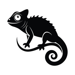 Chameleon silhouette, Chameleon Vector illustration, Chameleon isolated on white background.  chameleon vector silhouette illustration.