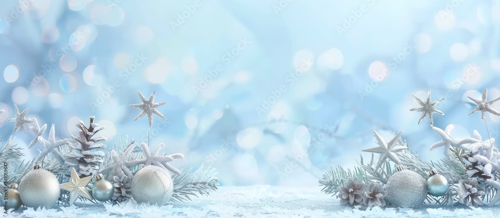 Poster christmas frame in cold tones for greeting card pastel background. with copy space image. place for 