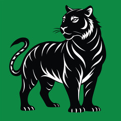 black silhouette of running tiger on white background of vector illustration. tiger silhouette. tiger side wiew logo sign silhouette emblem vector.