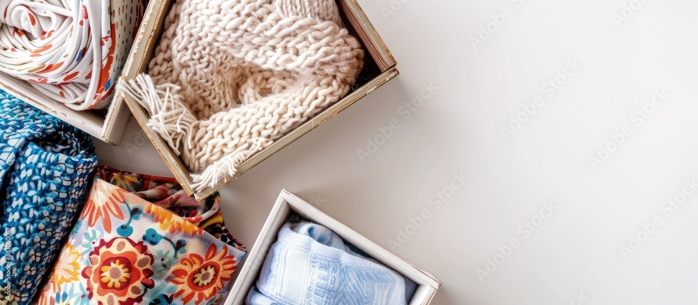 Poster Textile storage box on white background. with copy space image. Place for adding text or design