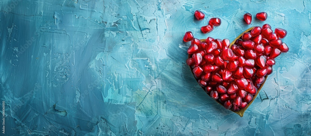 Aufkleber heart shaped pomegranate seeds on facture background pastel background. with copy space image. place