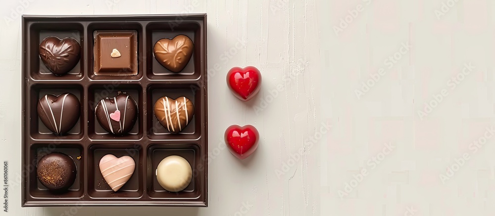Leinwandbilder box of assorted chocolate with heart for japanese valentine's day. with copy space image. place for 