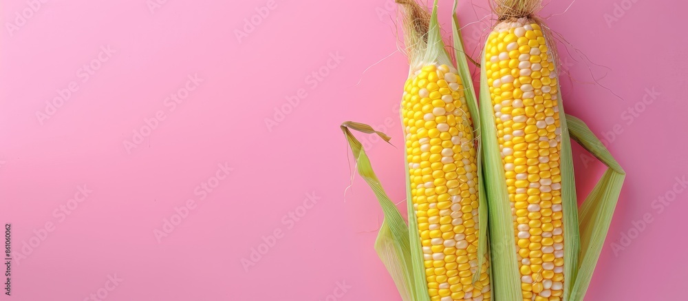 Aufkleber corn isolated on a pastel background food summer isolated. with copy space image. place for adding t