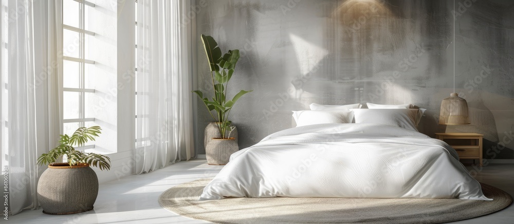 Poster stylish interior of modern bedroom. with copy space image. place for adding text or design