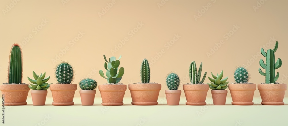 Leinwandbilder cactus planted in small ceramic pots. with copy space image. place for adding text or design
