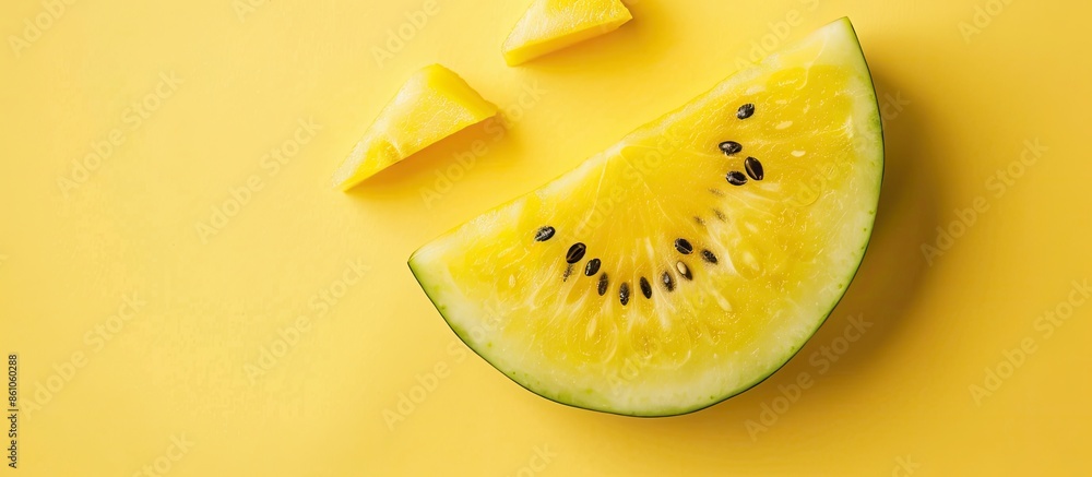 Aufkleber yellow watermelon slice isolated on pastel background. this has clipping path. with copy space image