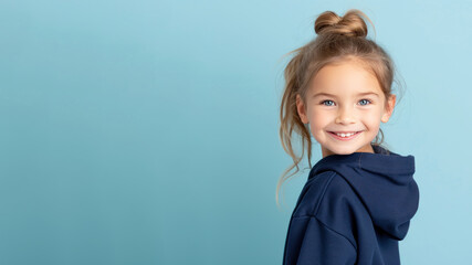 French girl smile wearing sportswear isolated on pastel background