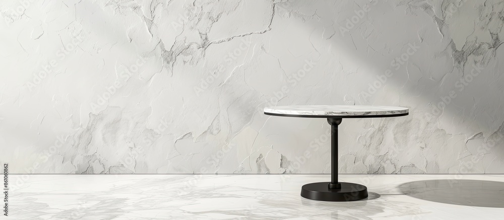 Aufkleber White stone table on a black stand on a white background. Interior element. with copy space image. Place for adding text or design