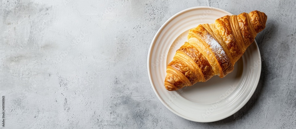 Poster cup of coffee with french croissant. with copy space image. place for adding text or design