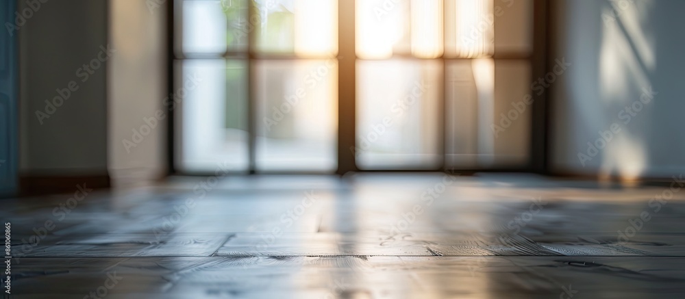 Poster abstract blur empty room with window and door in home for background. with copy space image. Place for adding text or design