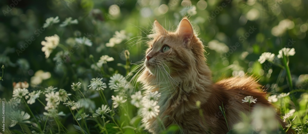 Aufkleber A cat  with flowers. with copy space image. Place for adding text or design