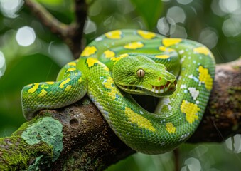 Fototapeta premium green snake on a tree