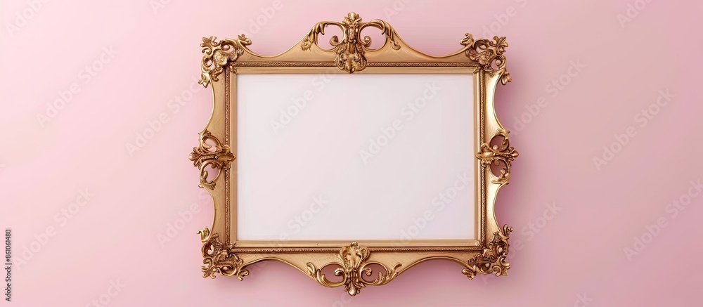 Poster Beautiful empty vintage frame isolated on pastel background. with copy space image. Place for adding text or design