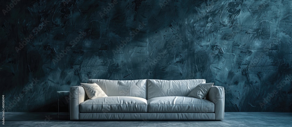 Poster minimalis living room with sofa and unfinished dark wall. with copy space image. place for adding te