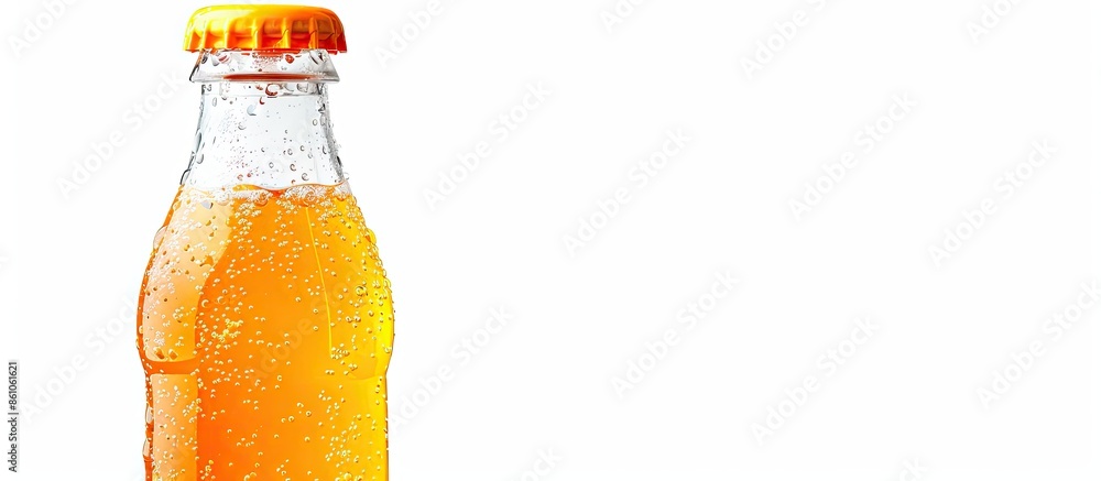 Fototapete Orange soda pop or soft drink in plastic bottle isolated on white background with clipping path. Copy space image. Place for adding text or design